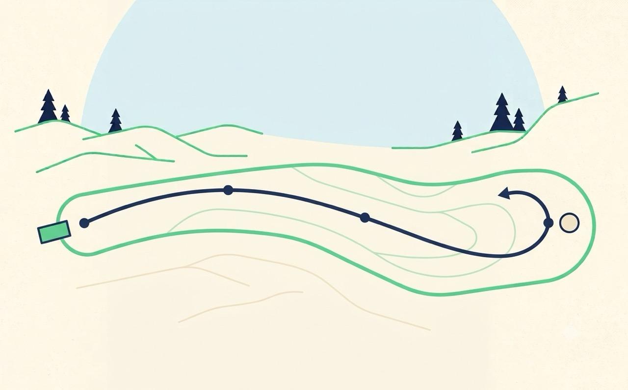 Top-down S-curve flight path combining turn and fade from tee to basket